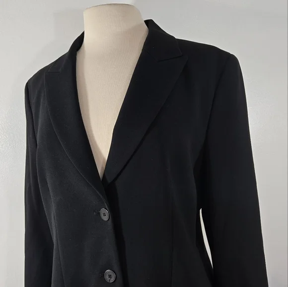 Kate Hill Black 2 Button Shoulder Pad Jacket Blazer size 12 - Picture 2 of 10